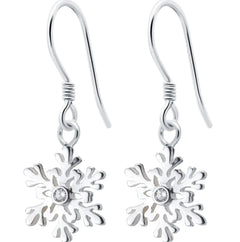 S925 Silver Snowflake Earrings with Diamonds (Short)