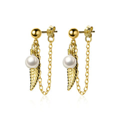 S925 Silver Leaf Earrings with Synthetic Pearls (G2434)