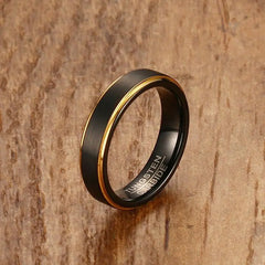 Men's Black Gold Tungsten Ring with Brushed Finish
