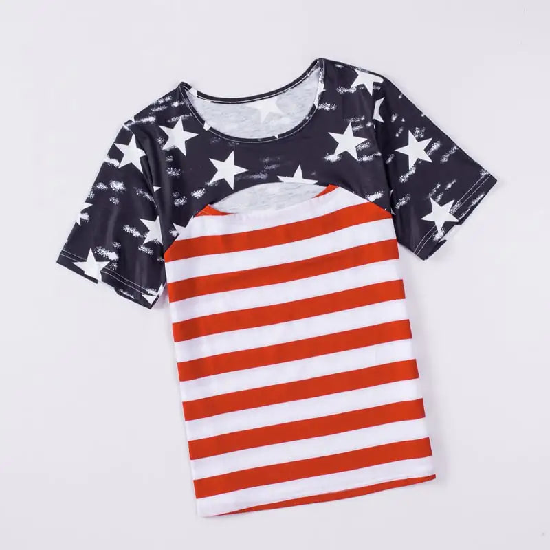 Women's Contrast Color Round Neck Striped T-shirt