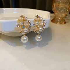Korean Design 925 Silver Pearl Flower Earrings