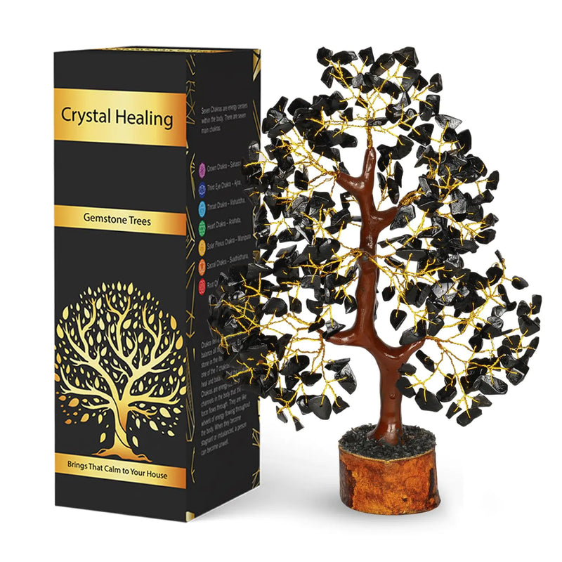 NARIBABU Black Tourmaline Gemstone - Wishing Tree - Healing Crystals - Rock Tree - Crystal Tree for Positive Energy - Black Decor - Spiritual Crystals and Stones - Meditation Accessories