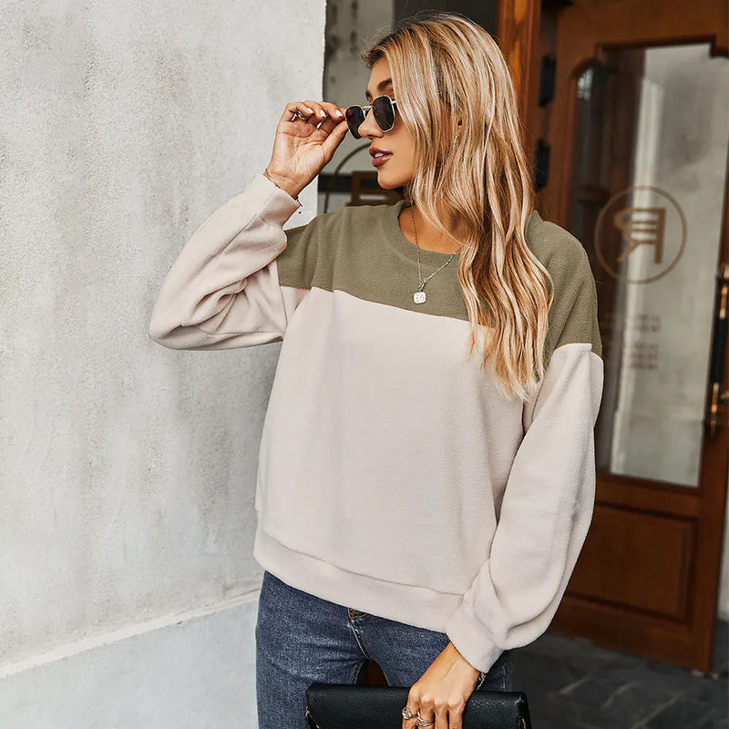 Women's Long-Sleeved Color Contrast Sweater T-Shirt