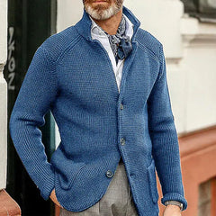 Men's Knitted Jacket with Stand Up Collar Cardigan