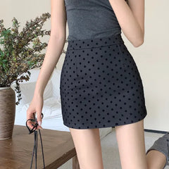 High Waist Denim Polka Dot A-Line Skirt