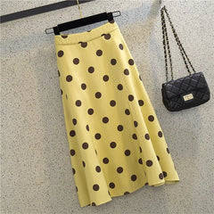 Mid-Length High-Waisted Polka Dot A-Line Skirt