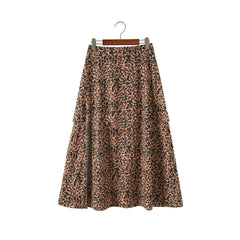 Women's A-Line Long Skirt in Leopard Print Floral