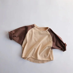 Korean Children's Long-Sleeved T-Shirt with Contrast Colors
