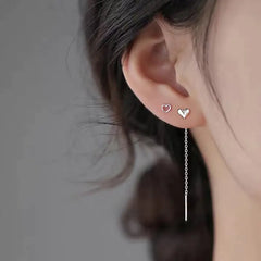 S925 Silver Heart Earrings with Long Tassel Design