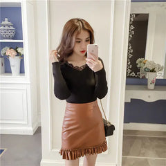 Lace Trim V-Neck Knit Sweater