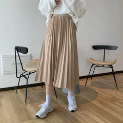 High-Waisted A-Line Mid-Length Pleated Skirt