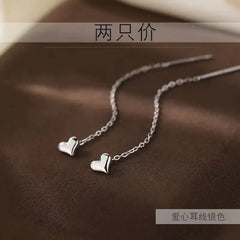 S925 Silver Heart Earrings with Long Tassel Design