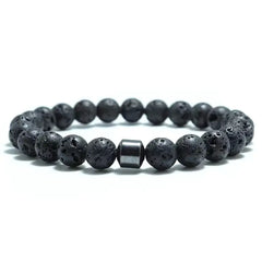 Men's 8mm Natural Stone Beaded Bracelet (Tiger Eye, Lava)