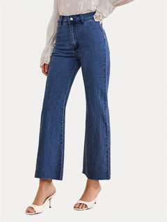 Dark Blue Loose Fit Wide Leg High Waist Denim Jeans