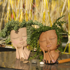 Face Head Succulent Planter with Drain Holes for Decor