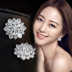 S925 Silver Flower Stud Earrings with Diamonds