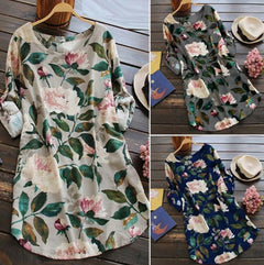 Cotton Linen Printed Dress with Short Skirt Style