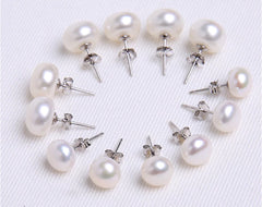 925 Silver Simple Pearl Stud Earrings for Women