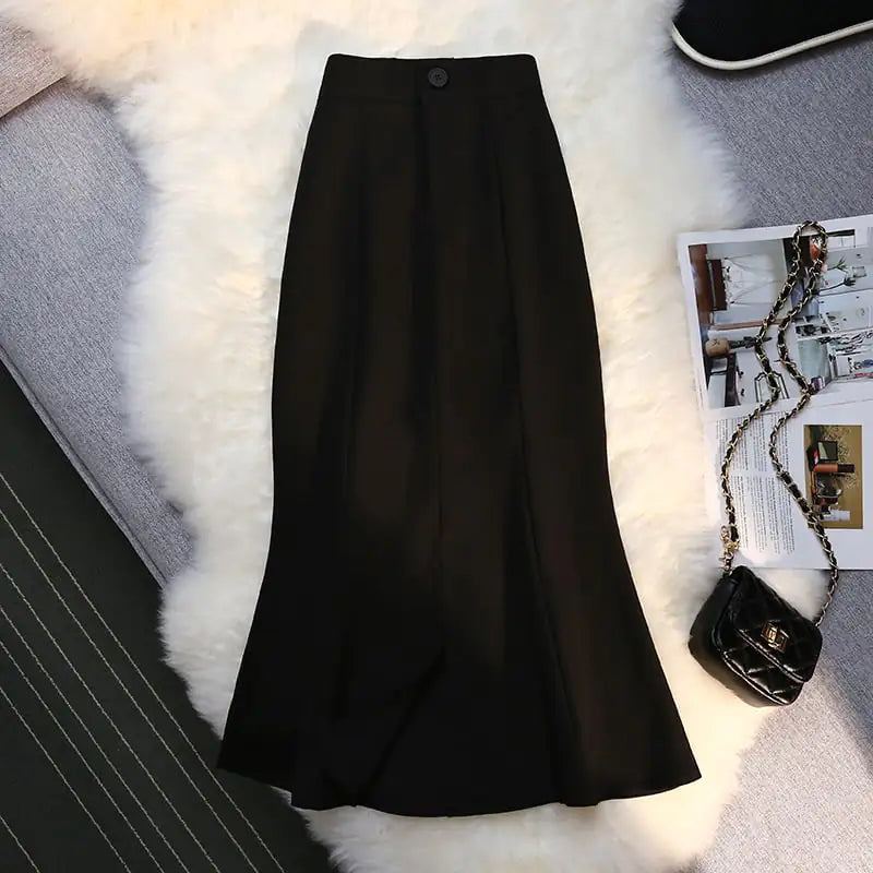 High Waist Mid-Length A-Line Mermaid Split Skirt