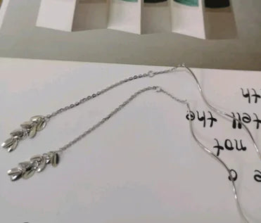 S925 Silver Tassel Leaf Earrings with Long Dangle Design