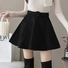 A-line High-Waist Woolen Plaid Skirt for Women