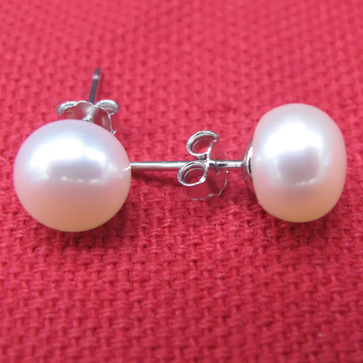 925 Silver Simple Pearl Stud Earrings for Women