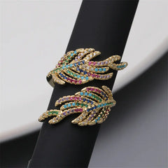 Women's Adjustable Copper Ring with Zircon Leaf Design