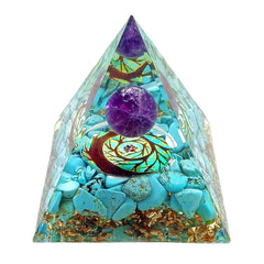 ycyingcheng Moonstone Crystal Orgone Pyramid Ogan Crystal Energy Tower Nature Reiki Chakra Crushed Stone Jewelry Crystal Pyramid for Home Decor (Turquoise+Amethyst Ball)