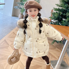 Embroidered Mid-length Thickened Down Jacket for Girls