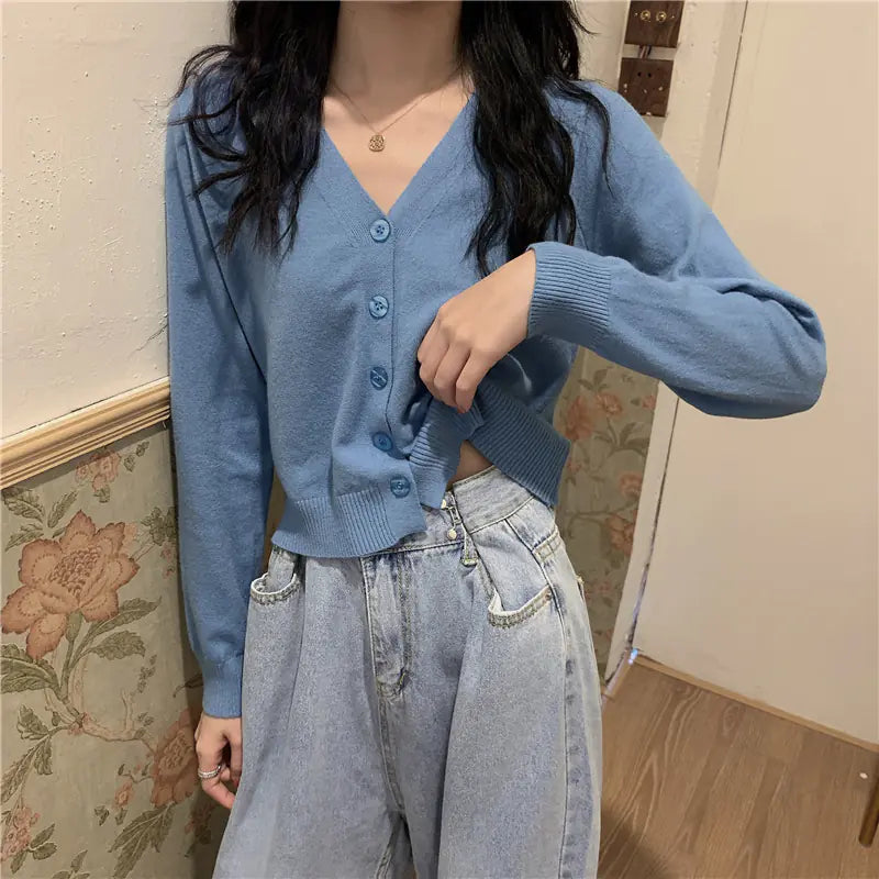 V-Neck Ice Silk Lightweight Long Sleeve Cardigan Top