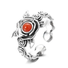 Vintage Distressed Rose Ring in S925 Sterling Silver