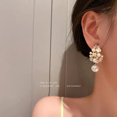 Korean Design 925 Silver Pearl Flower Earrings