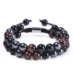 8MM Blue Tiger Eye & Black Magnetic Beaded Bracelet