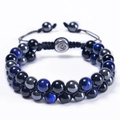 8MM Blue Tiger Eye & Black Magnetic Beaded Bracelet