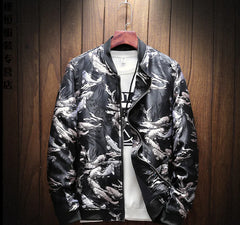 Men's Jacket with Koi Fish Pattern and Stand Collar