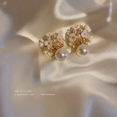 925 Silver Pearl Flower Earrings with Zirconia Design
