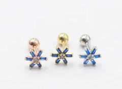 S925 Silver Stud Earrings - Floral Design with Diamonds