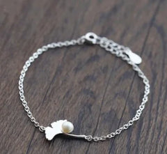 S925 Silver Ginkgo Leaf Bracelet with Freshwater Pearl
