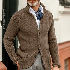 Men's Knitted Jacket with Stand Up Collar Cardigan