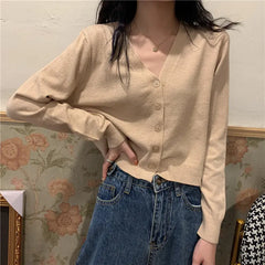 V-Neck Ice Silk Lightweight Long Sleeve Cardigan Top