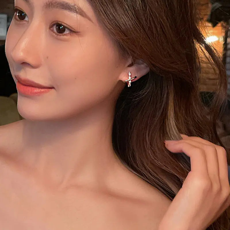 925 Silver Cross Pearl Earrings with Zirconia Detail