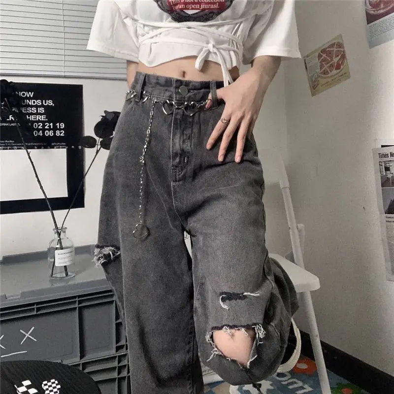 High Street Retro Loose High Waist Wide Leg Pants