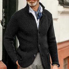 Men's Knitted Jacket with Stand Up Collar Cardigan