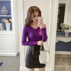Lace Trim V-Neck Knit Sweater