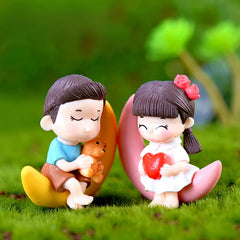 Moon Couple Moss Micro Landscape Decor DIY Keychain Figurine
