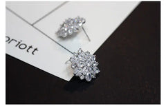 S925 Silver Flower Stud Earrings with Diamonds