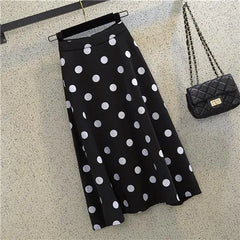Mid-Length High-Waisted Polka Dot A-Line Skirt