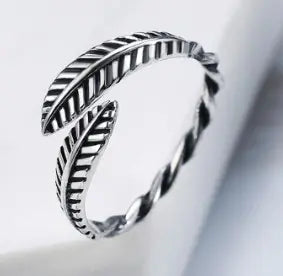 S925 Silver Vintage Leaf Adjustable Ring for Couples