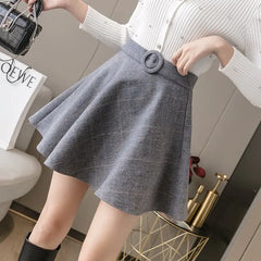 A-line High-Waist Woolen Plaid Skirt for Women
