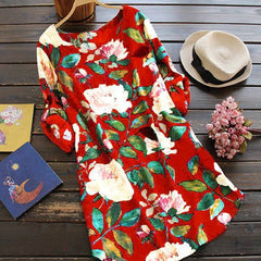 Cotton Linen Printed Dress with Short Skirt Style